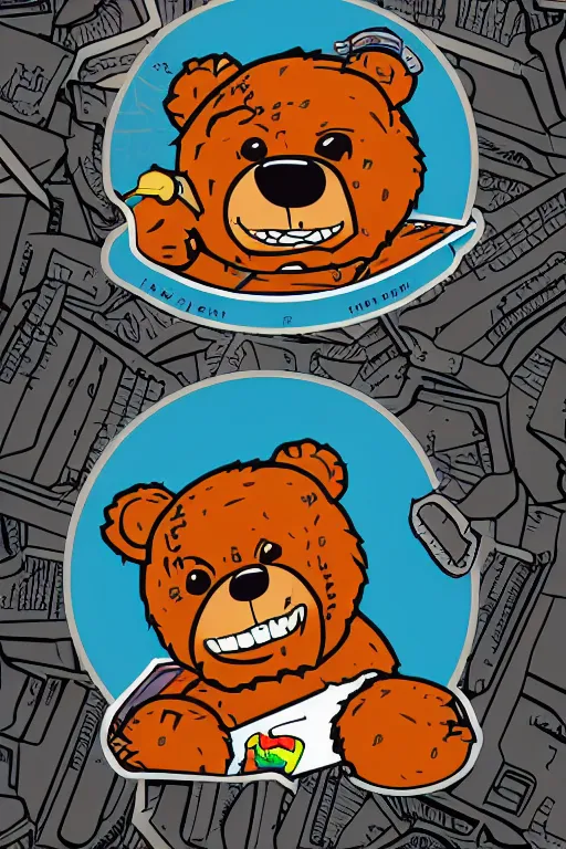 Image similar to in the style of max prentis and deathburger and laurie greasley a vector e-sports sticker portrait of an evil teddy bear, highly detailed, colourful, 8k wallpaper