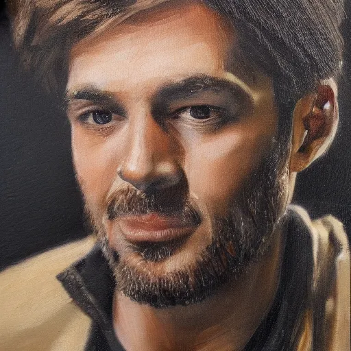 Prompt: coffee painting, high quality realistic closeup portrait of henry carvill