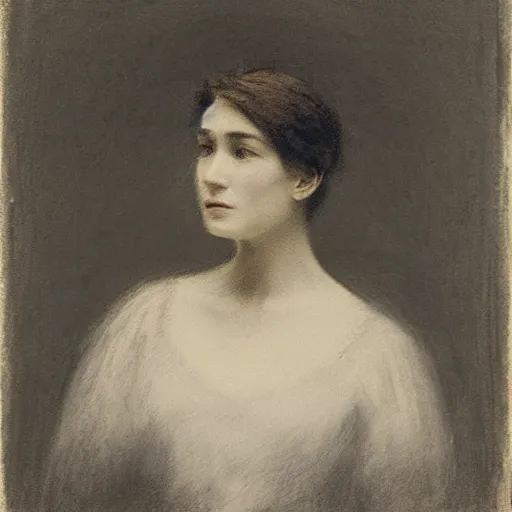 Image similar to portrait of a young action heroine, white dress, by alfred stevens in charcoal