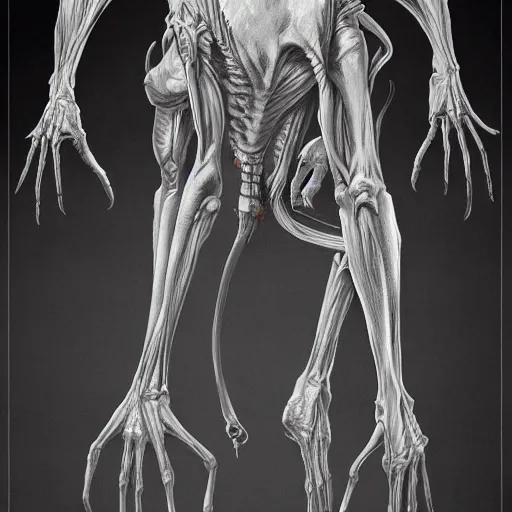 Image similar to A digital concept art painting of an alien drawing anatomy by Gottfried Bammes and Giger and Bill Ellis, trending on artstation