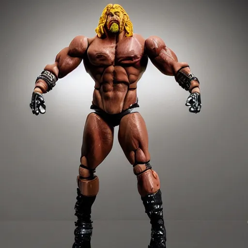 Image similar to Full body shot of a highly detailed flexible Triple H vinyl plastic figurine as a villain, highly detailed face, white background, 3d, high quality, depth of field, high contrast, 8k, concept art, smooth, sharp focus, highly detailed, wrestling, WWE