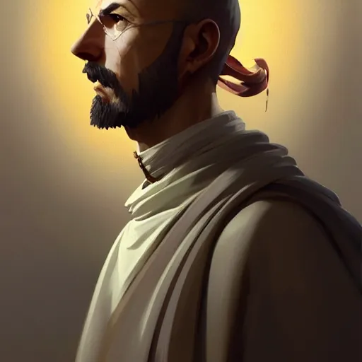 Image similar to portrait of saint ignatius of loyola, 4 k, concept art, by wlop, ilya kuvshinov, artgerm, krenz cushart, greg rutkowski, pixiv. cinematic dramatic atmosphere, sharp focus, volumetric lighting, cinematic lighting, studio quality