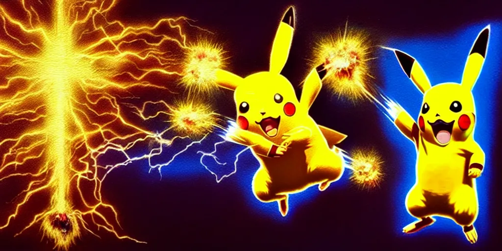 Image similar to hyperrealistic mixed media painting of Pikachu electrocuting a neo nazi, stunning 3d render inspired art by P. Craig Russell and Barry Windsor-Smith + dim volumetric lighting, dizzy, full body, 8k octane beautifully detailed render, post-processing, extremely hyperdetailed, intricate, epic composition, grim yet sparkling atmosphere, cinematic lighting + masterpiece, trending on artstation, very very detailed, masterpiece, stunning