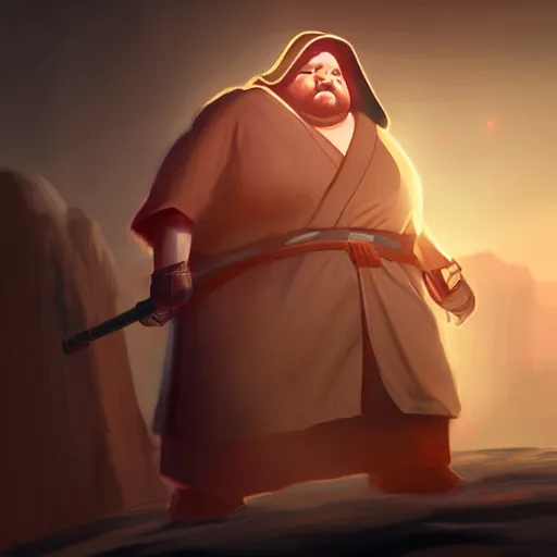 Prompt: fat jedi wearing a robe, watching you breathe, concept art, backlight, rtx, artstation