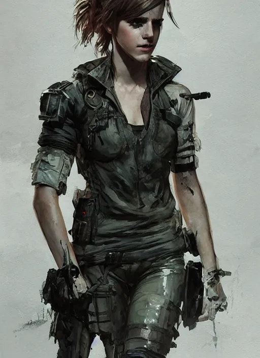 Image similar to emma watson wearing metal gear armor dramatic lighting cinematic cinematic lighting art by Richard Schmid by Yoji Shinkawa by greg rutkowski by Sandra Chevrier by Jeremy Lipking