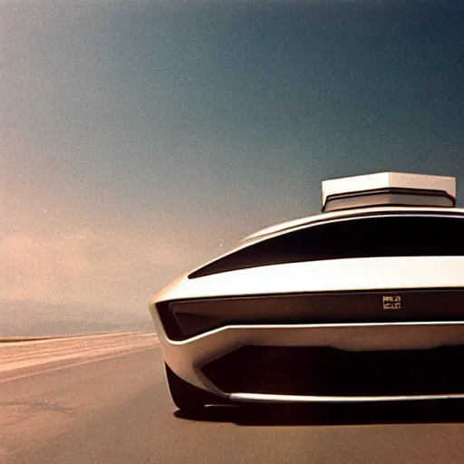 Prompt: a photo of a futuristic car taken by a film camera