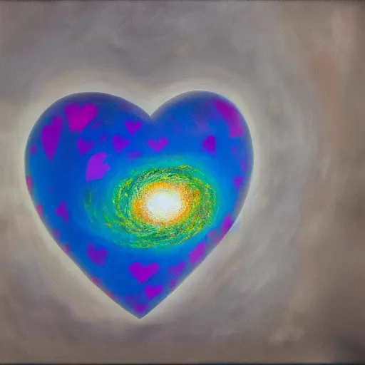 Prompt: the universe filled in a heart shaped glass 8 k hyperrealism high resolution painted on aluminum