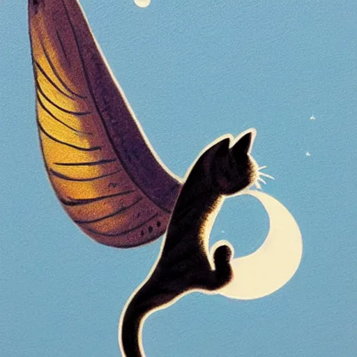 Prompt: 'a cat with two wings flying the sky with the moon