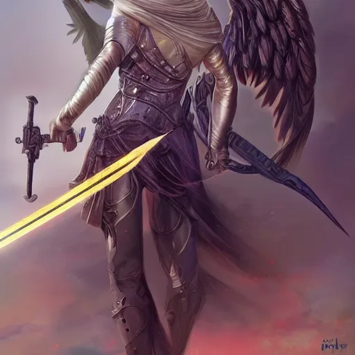 Image similar to female angel warrior. digital art, detailed by magali villeneuve