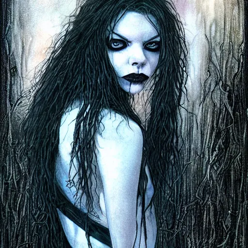 Image similar to portrait of anya taylor joy as death from sandman, by luis royo