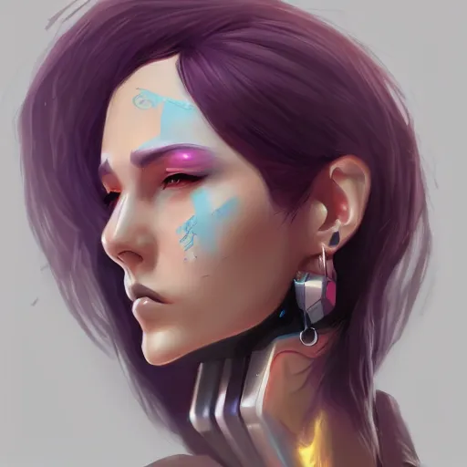 Prompt: a digital painting of a woman with piercings, cyberpunk art by lois van baarle, cgsociety, digital art, detailed painting, artstation hd, digital painting