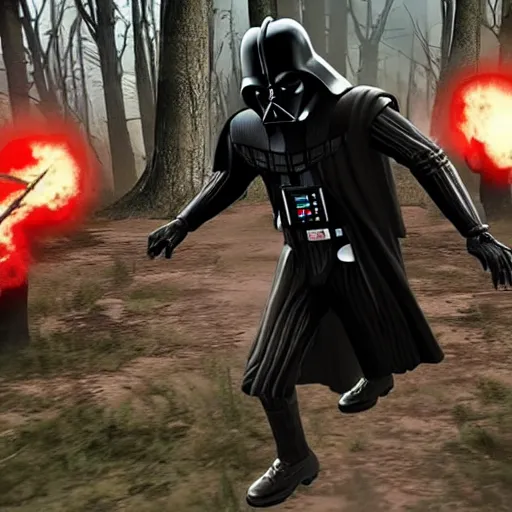 Image similar to Screenshot of Darth Vader chasing survivors in Dead By Daylight game