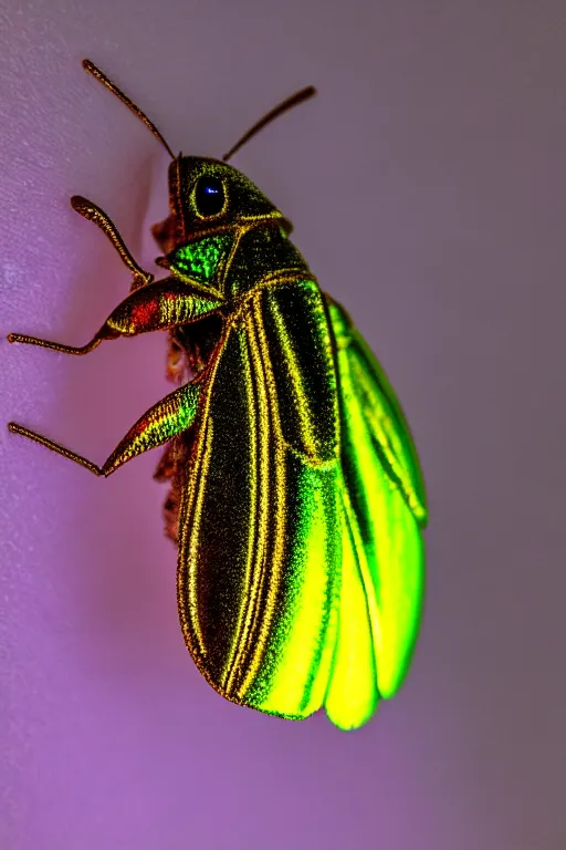 Prompt: high quality close-up photo gothic pearlescent moth! jewelled gorgeous! highly detailed david ligare elson peter cinematic yellow neon lighting high quality low angle hd 8k sharp shallow depth of field