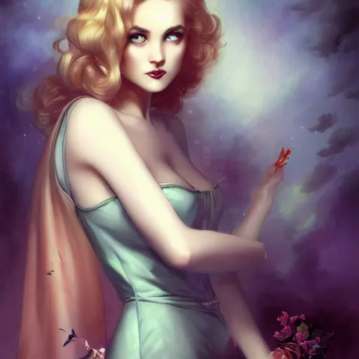 Image similar to a portrait of a haunted beautiful girl bored by charlie bowater and anna dittmann and gil elvgren.