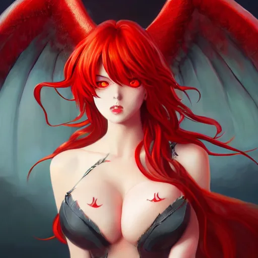 Image similar to an oil painting of rias gremory with demon wings, by artgerm, wlop and greg rutkowski, hd, hdr, ue 5, ue 6, unreal engine 5, cinematic 4 k wallpaper, 8 k, ultra detailed, high resolution, artstation, award winning