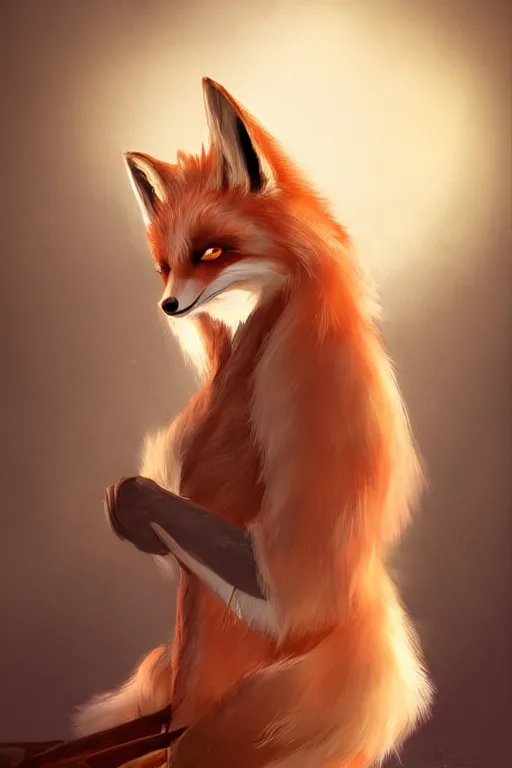 Image similar to an anthropomorphic medieval fox with a fluffy tail, backlighting, trending on artstation, digital art, furry art, trending on furaffinity, fantasy art, by kawacy