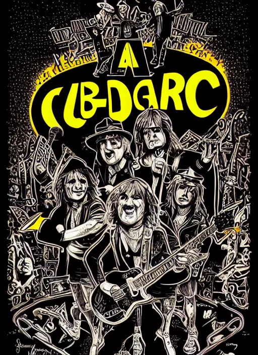 Prompt: a photorealistic dramatic hyperrealistic stylish graphic color poster illustration of ac / dc let there be rock by joe fenton, color concert poster art design, beautiful dynamic dramatic dark moody lighting, shadows, cinematic atmosphere, octane render, 8 k