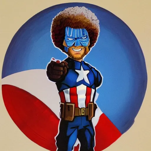 Prompt: bob ross as captain america painted by bob ross