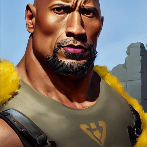 Prompt: greg manchess portrait painting of fully armored foundation aka dwayne the rock johnson from fortnite as overwatch character, medium shot, asymmetrical, profile picture, organic painting, sunny day, matte painting, bold shapes, hard edges, street art, trending on artstation, by huang guangjian, gil elvgren, ruan jia, greg rutkowski, gaston bussiere
