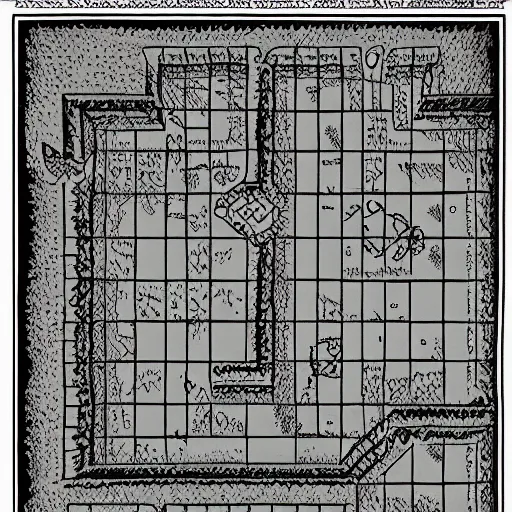 Prompt: a dungeon map cave system, from dungeons & dragons 1 st edition, black o nwhite