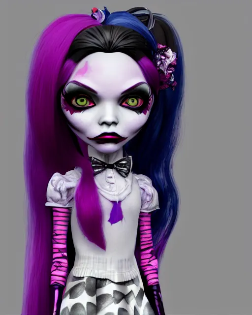 Prompt: watercolor portrait of monster high draculaura doll, by sabrina eras, alice x. zhang, agnes - cecile, blanca alvarez, detailed, realistic 8 k, unreal engine