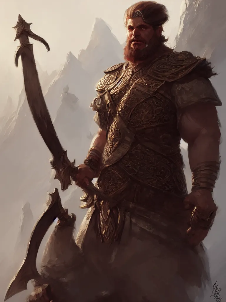 Image similar to portrait of a friendly charming formal barbarian giant noble!, imperial royal elegant clothing, elegant, rule of thirds, extremely detailed, artstation, concept art, matte, sharp focus, art by greg rutkowski, cover by artgerm