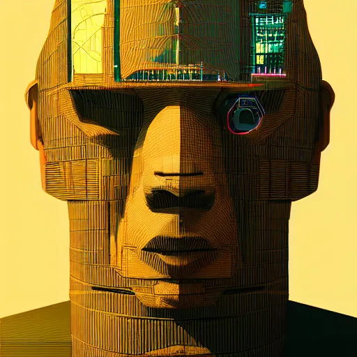 Image similar to the face of a disgruntled man, made of buildings and infrastructure, by beeple and vincent di fate, trending on artstation