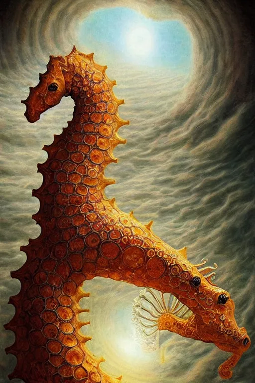 Prompt: intricate stunning highly detailed blind seahorse with round glasses for blind, digital painting by agostino arrivabene and vladimir kush, surreal, ultra realistic, artstation
