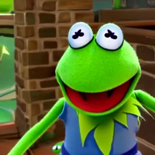 Prompt: still of kermit the frog from fortnite