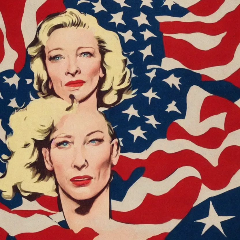 Image similar to american propaganda poster with cate blanchett , Ultra Detailed,