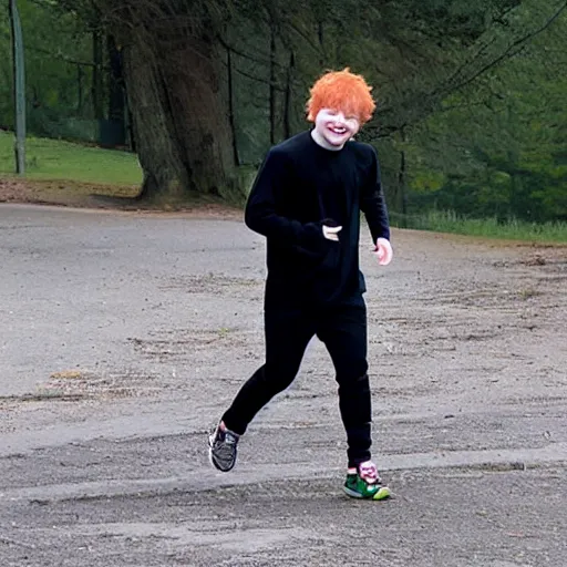 Prompt: ed sheeran holding a guitar and jogging, ultrarealistic