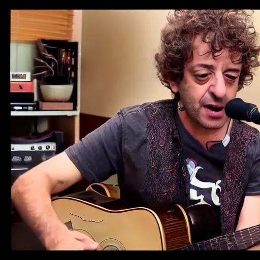 Image similar to gustavo cerati playing at tiny desk youtube channel