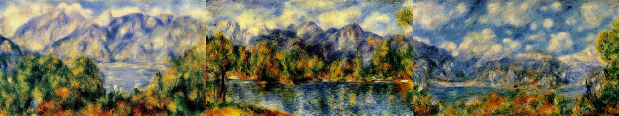 Prompt: lakeside mountains, by renoir