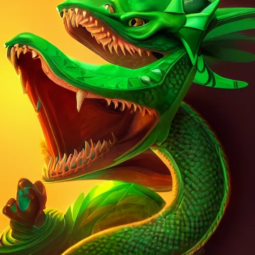 Image similar to Portrait of the emerald Dragon Ouroboros in the style of Disney, toon aesthetic, stylized character, 3d render, Trending on artstation , HD quality, dramatic light, octane