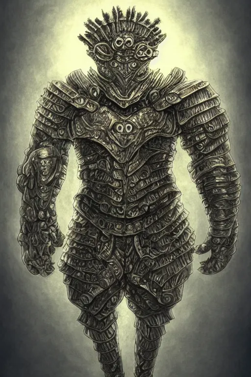 Image similar to armoured warrior oyster humanoid monster, symmetrical, highly detailed, digital art, clam themed armour, sharp focus, trending on art station, ambient lighting, kentaro miura art style