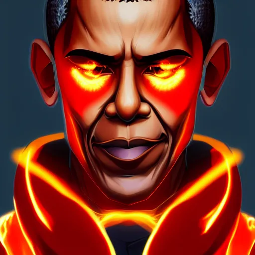 Prompt: portrait of obama the president king of flames aura mode, anime fantasy illustration by tomoyuki yamasaki, kyoto studio, madhouse, ufotable, square enix, cinematic lighting, trending on artstation