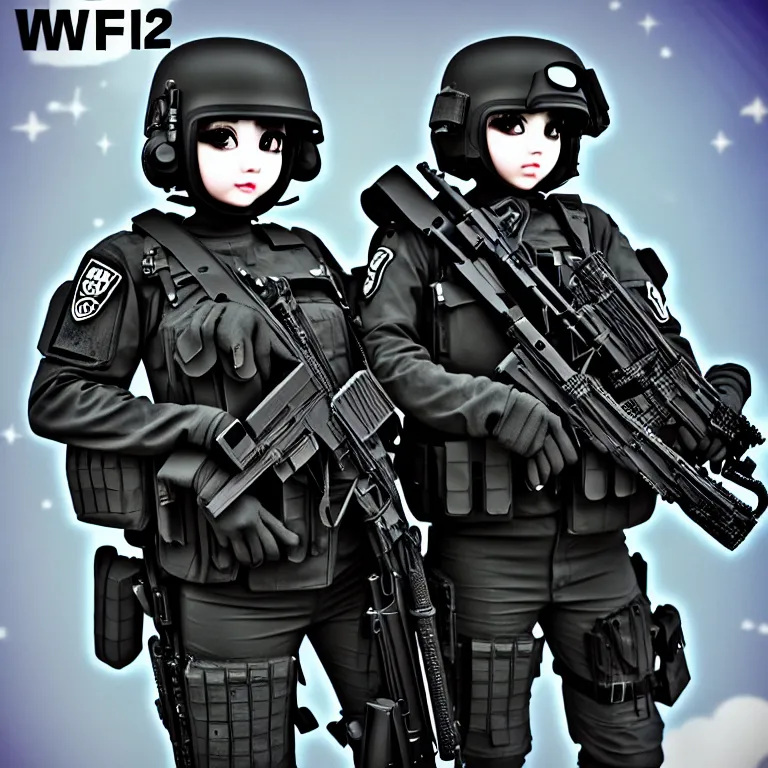 Image similar to kawaii swat team, fashion, photography, highly detailed, realistic, waporwave atmosphere