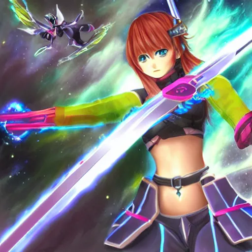 Prompt: a girl wielding a photon sword phantasy star online art