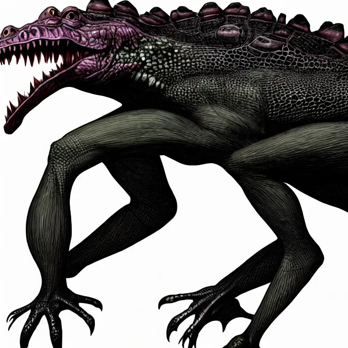 Prompt: Fusion between a crocodile and a crow, photomorph, realistic anatomy