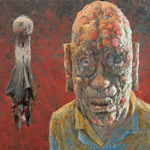 Image similar to a detailed, impasto painting by shaun tan and louise bourgeois of an abstract forgotten sculpture by ivan seal and the caretaker, weirdcore