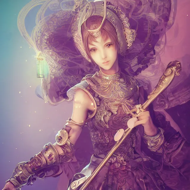 Prompt: studio portrait of neutral good colorful female cleric bard healer as absurdly beautiful, elegant, young skinny gravure idol, ultrafine photorealistic illustration by kim jung gi, irakli nadar, intricate linework, sharp focus, bright colors, octopath traveler, final fantasy, unreal engine highly rendered, global illumination, radiant light, intricate environment