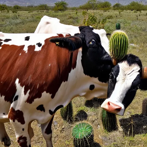 Prompt: a cactus milking a cow