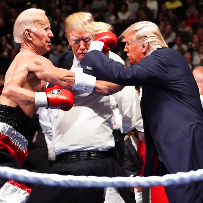 Image similar to joe biden and donald trump boxing match in ring, detailed sharp photo