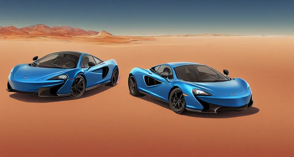 Image similar to mclaren in desert highway, digital art,ultra realistic,ultra detailed, ultra wide Lens, art by greg rutkowski