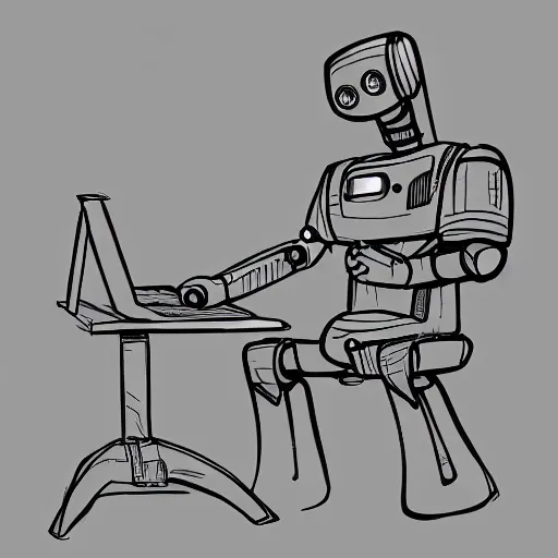 Prompt: lofi robot drawing at his desk, stylized, artstation