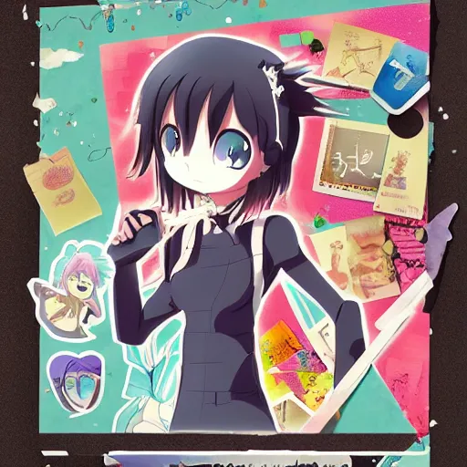 Prompt: scrapbook style poster, anime, trending on artstation