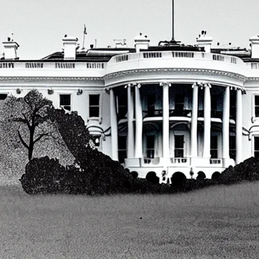 Image similar to a demolished and ruined white house