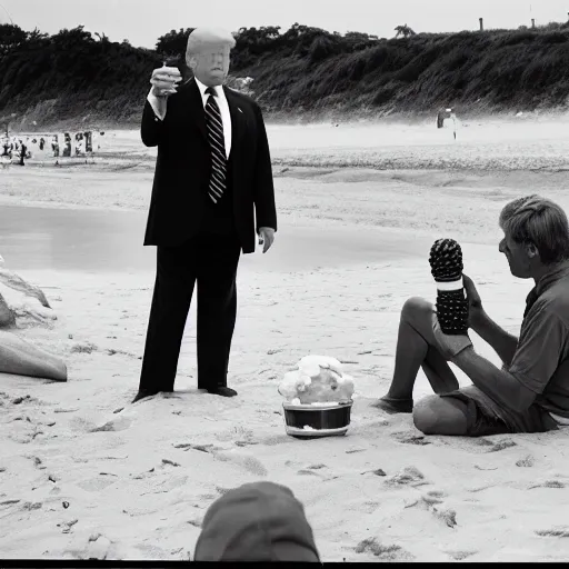 Prompt: Donald trump is having ice cream at the beach, 35mm by Steven Shore