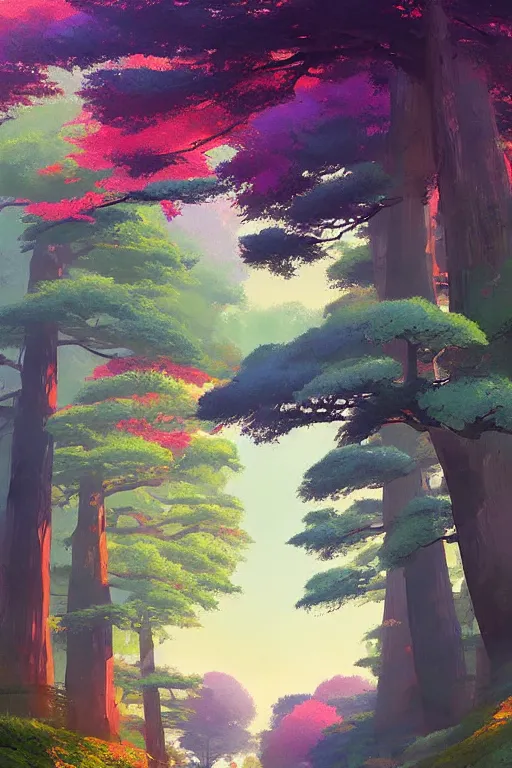 Prompt: Japanese Torii in a colorful moutain with COLORFUL trees ,morning , by studio ghibli painting, superior quality, masterpiece, by Grzegorz Rutkowski, concept art