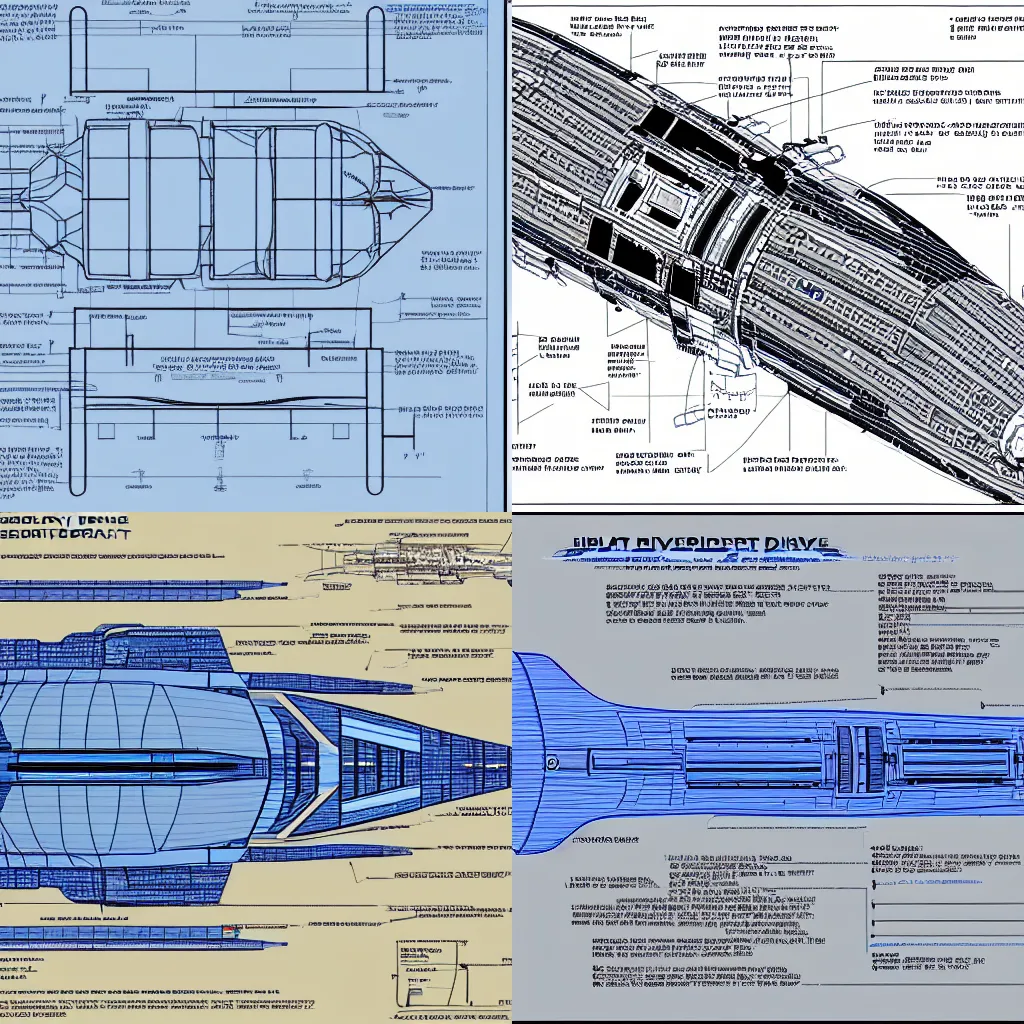Prompt: detailed blueprint of a starship drive